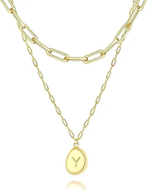 Gold Layered Necklaces with Initials, 14K Gold Plated Chokers for Women