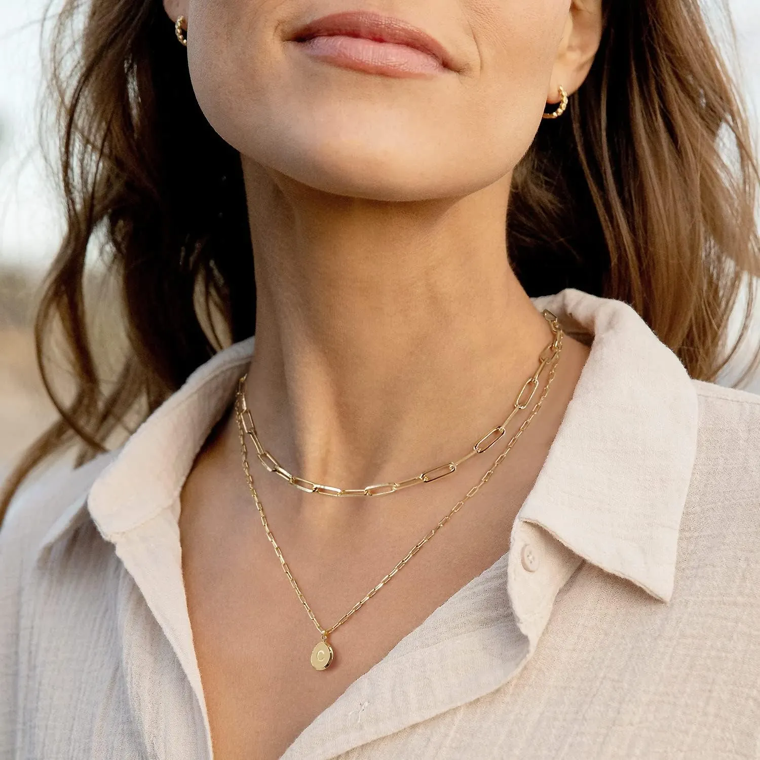 Gold Layered Necklaces with Initials, 14K Gold Plated Chokers for Women