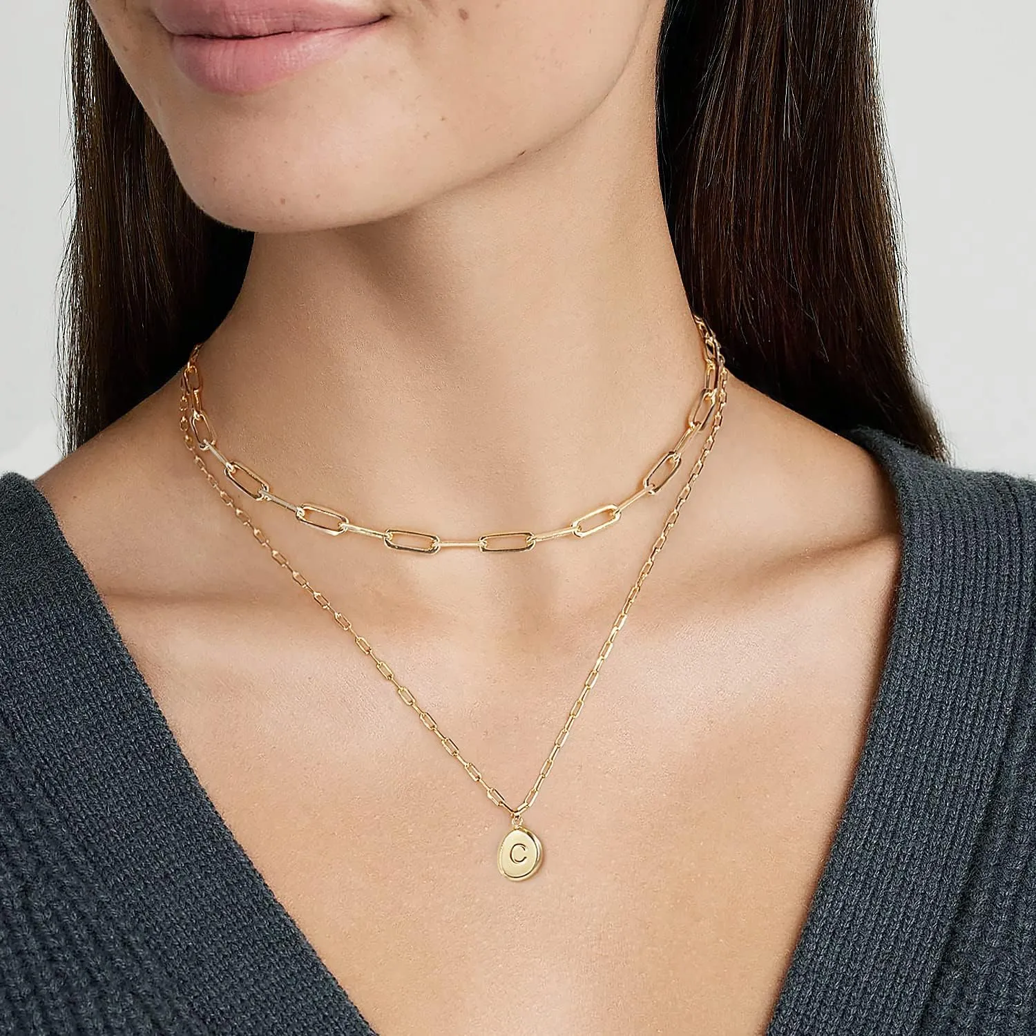 Gold Layered Necklaces with Initials, 14K Gold Plated Chokers for Women