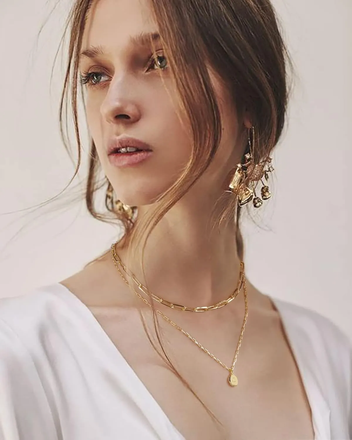 Gold Layered Necklaces with Initials, 14K Gold Plated Chokers for Women