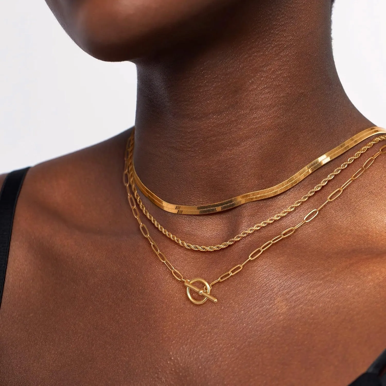 Gold Layered Toggle Necklaces for Women: 14K Gold Plated Dainty Link Chain Necklaces Paperclip Cuban Rope Adjustable Choker T-Bar Toggle Clasp Chunky Necklace for Women Trendy Jewelry