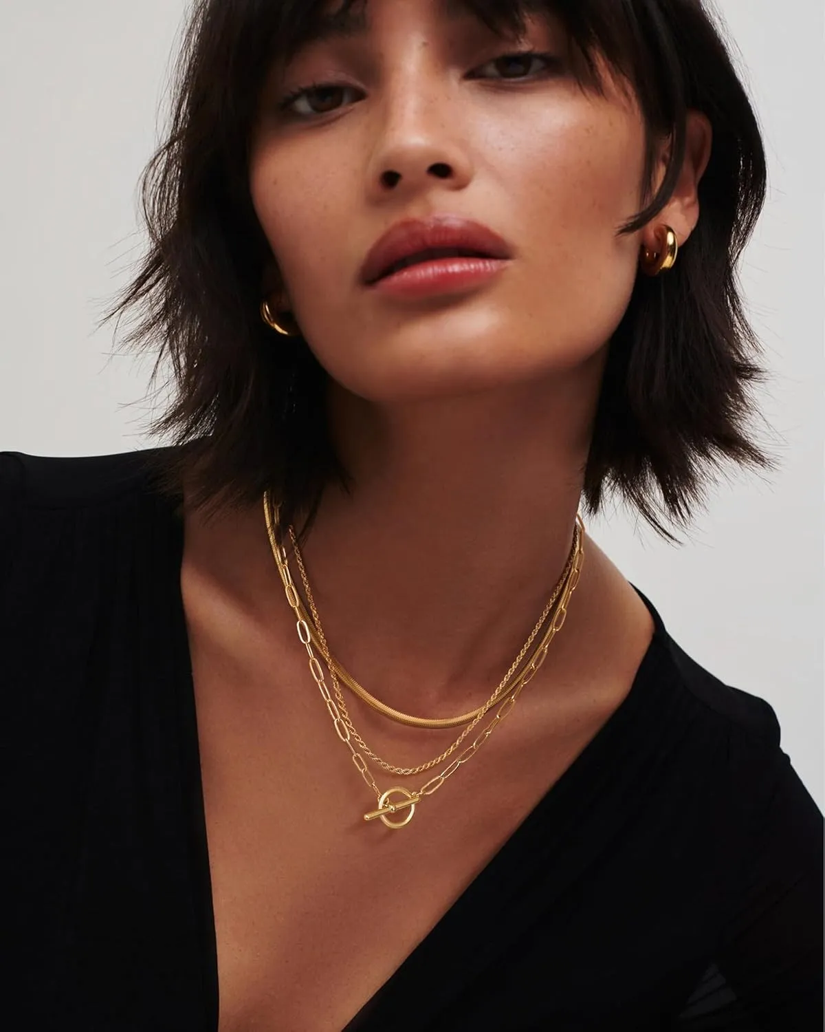 Gold Layered Toggle Necklaces for Women: 14K Gold Plated Dainty Link Chain Necklaces Paperclip Cuban Rope Adjustable Choker T-Bar Toggle Clasp Chunky Necklace for Women Trendy Jewelry