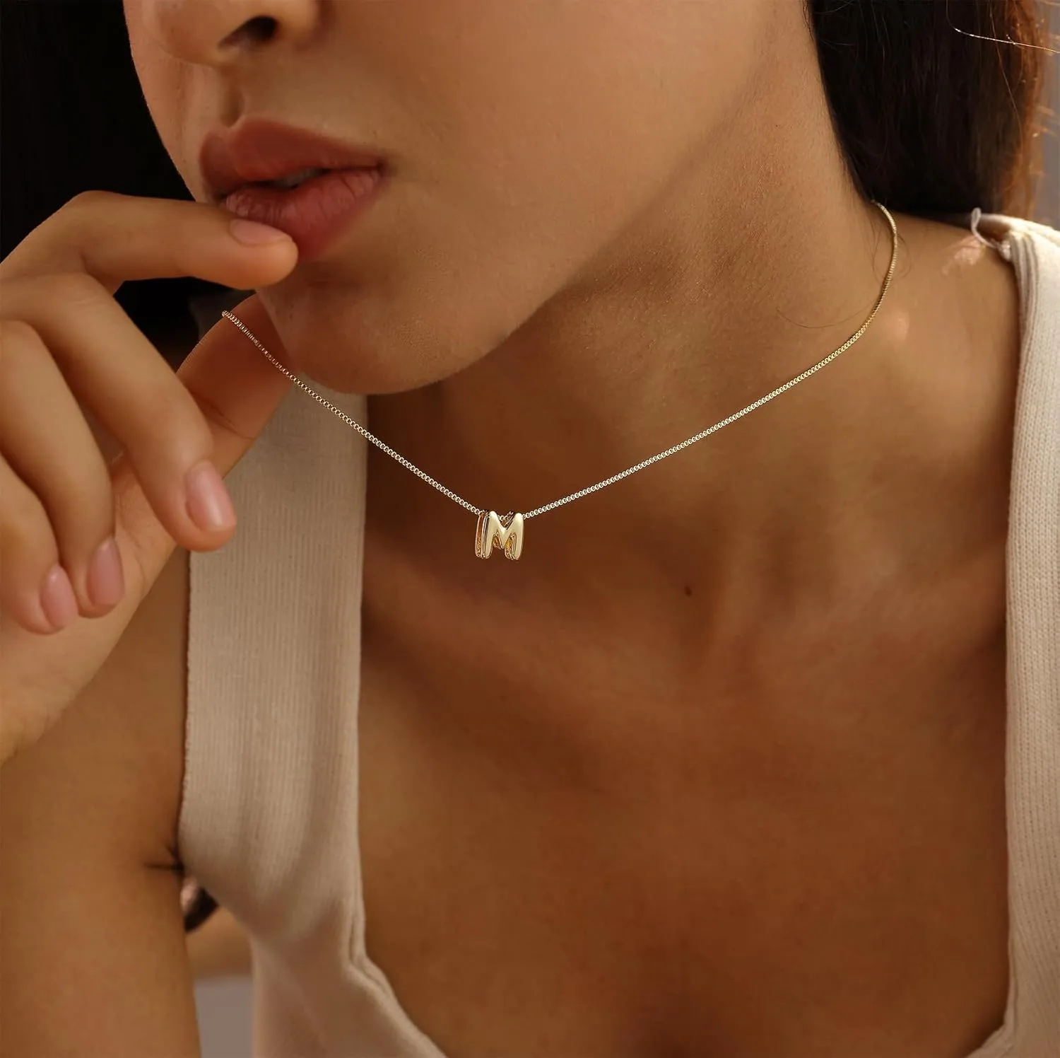 Gold Letter Necklace, Cute Initial Necklaces for Women 14k Gold Plated Balloon Letter Necklace Dainty Gold Necklaces for Women Trendy Charm Name Choker Fashion Womens Jewelry