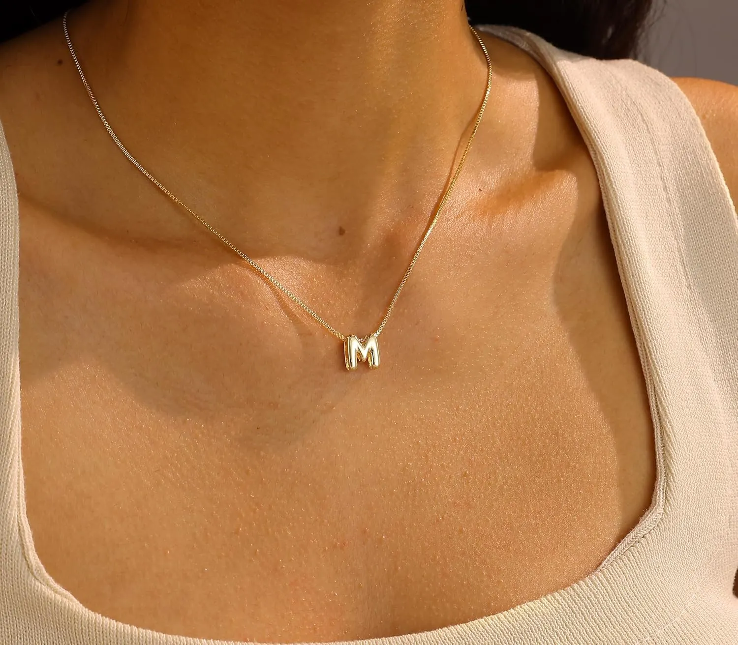 Gold Letter Necklace, Cute Initial Necklaces for Women 14k Gold Plated Balloon Letter Necklace Dainty Gold Necklaces for Women Trendy Charm Name Choker Fashion Womens Jewelry