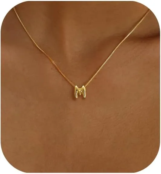 Gold Letter Necklace, Cute Initial Necklaces for Women 14k Gold Plated Balloon Letter Necklace Dainty Gold Necklaces for Women Trendy Charm Name Choker Fashion Womens Jewelry