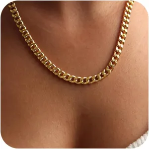 Gold Necklace for Women, 14K Gold Plated Dainty Chunky Cuban Chain Necklaces for Women, Cuban Link Chain Necklaces for Women Trendy Cuban Chain Fashion Jewelry Gifts for Christmas Thanksgiving