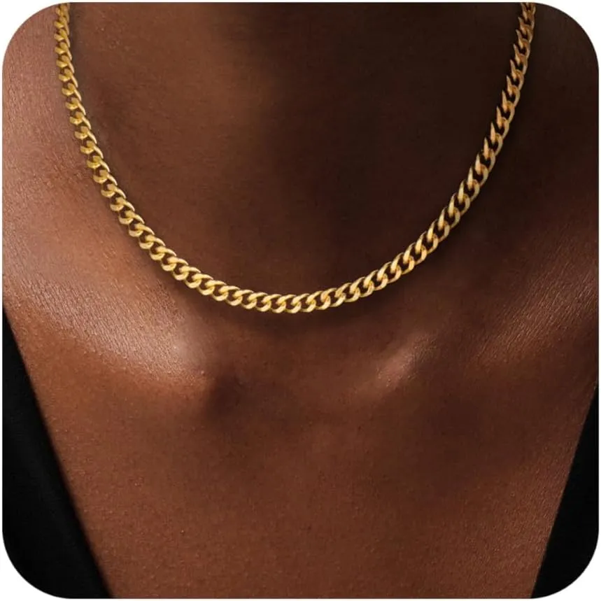 Gold Necklace for Women, 14K Gold Plated Dainty Chunky Cuban Chain Necklaces for Women, Cuban Link Chain Necklaces for Women Trendy Cuban Chain Fashion Jewelry Gifts for Christmas Thanksgiving