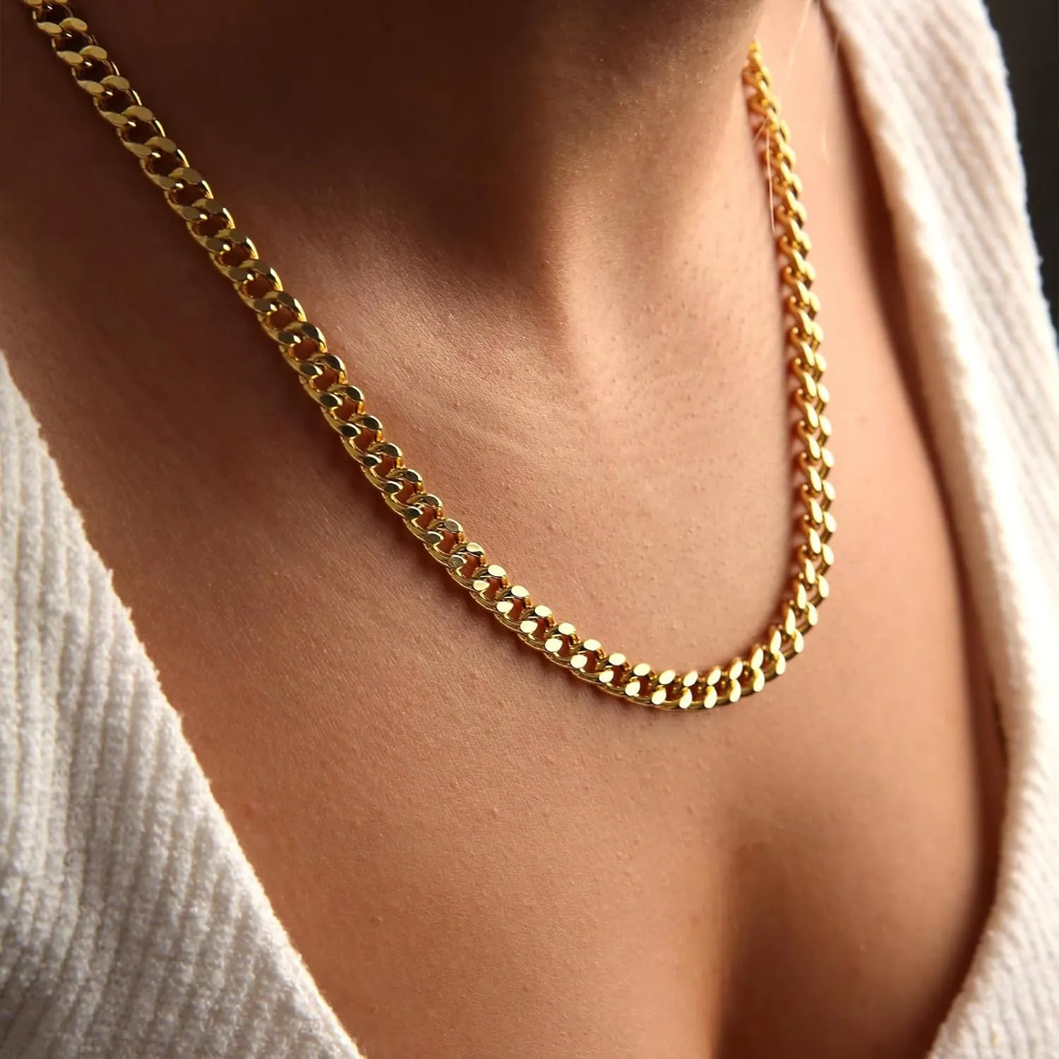 Gold Necklace for Women, 14K Gold Plated Dainty Chunky Cuban Chain Necklaces for Women, Cuban Link Chain Necklaces for Women Trendy Cuban Chain Fashion Jewelry Gifts for Christmas Thanksgiving