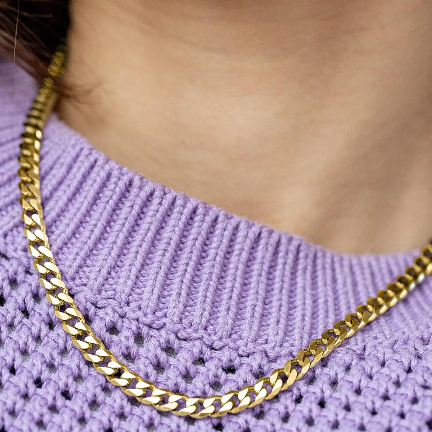 Gold Necklace for Women, 14K Gold Plated Dainty Chunky Cuban Chain Necklaces for Women, Cuban Link Chain Necklaces for Women Trendy Cuban Chain Fashion Jewelry Gifts for Christmas Thanksgiving