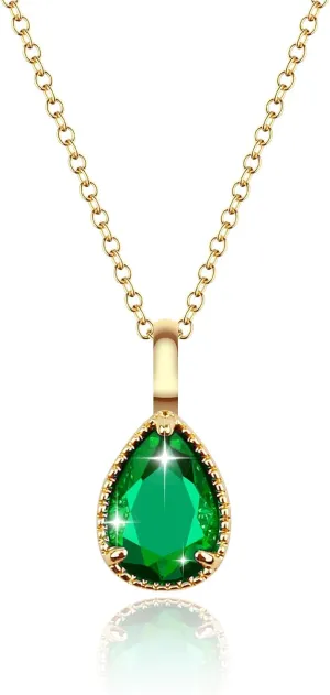 Gold Necklace for Women Necklaces for Women Emerald Necklace Birthstone Necklace 14k Gold Plated Necklace Necklaces for Women Trendy Dainty Teardrop Pendant Necklace Birthday Gifts for Women Jewelry