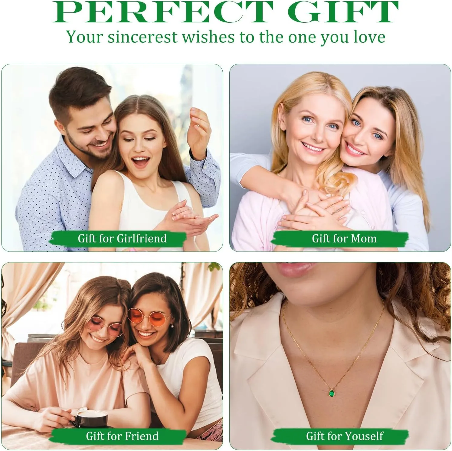 Gold Necklace for Women Necklaces for Women Emerald Necklace Birthstone Necklace 14k Gold Plated Necklace Necklaces for Women Trendy Dainty Teardrop Pendant Necklace Birthday Gifts for Women Jewelry