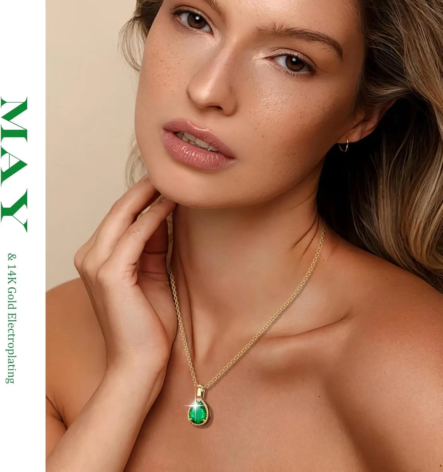 Gold Necklace for Women Necklaces for Women Emerald Necklace Birthstone Necklace 14k Gold Plated Necklace Necklaces for Women Trendy Dainty Teardrop Pendant Necklace Birthday Gifts for Women Jewelry
