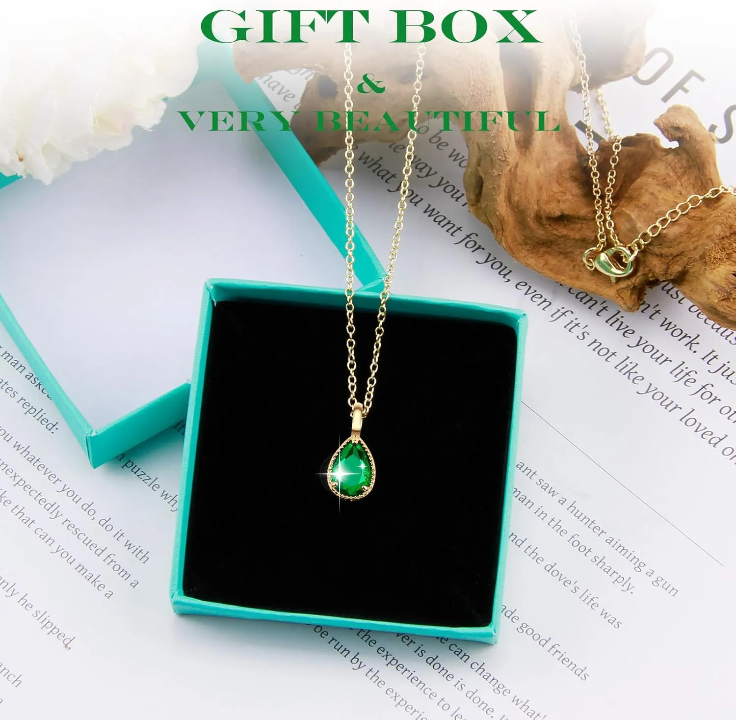 Gold Necklace for Women Necklaces for Women Emerald Necklace Birthstone Necklace 14k Gold Plated Necklace Necklaces for Women Trendy Dainty Teardrop Pendant Necklace Birthday Gifts for Women Jewelry