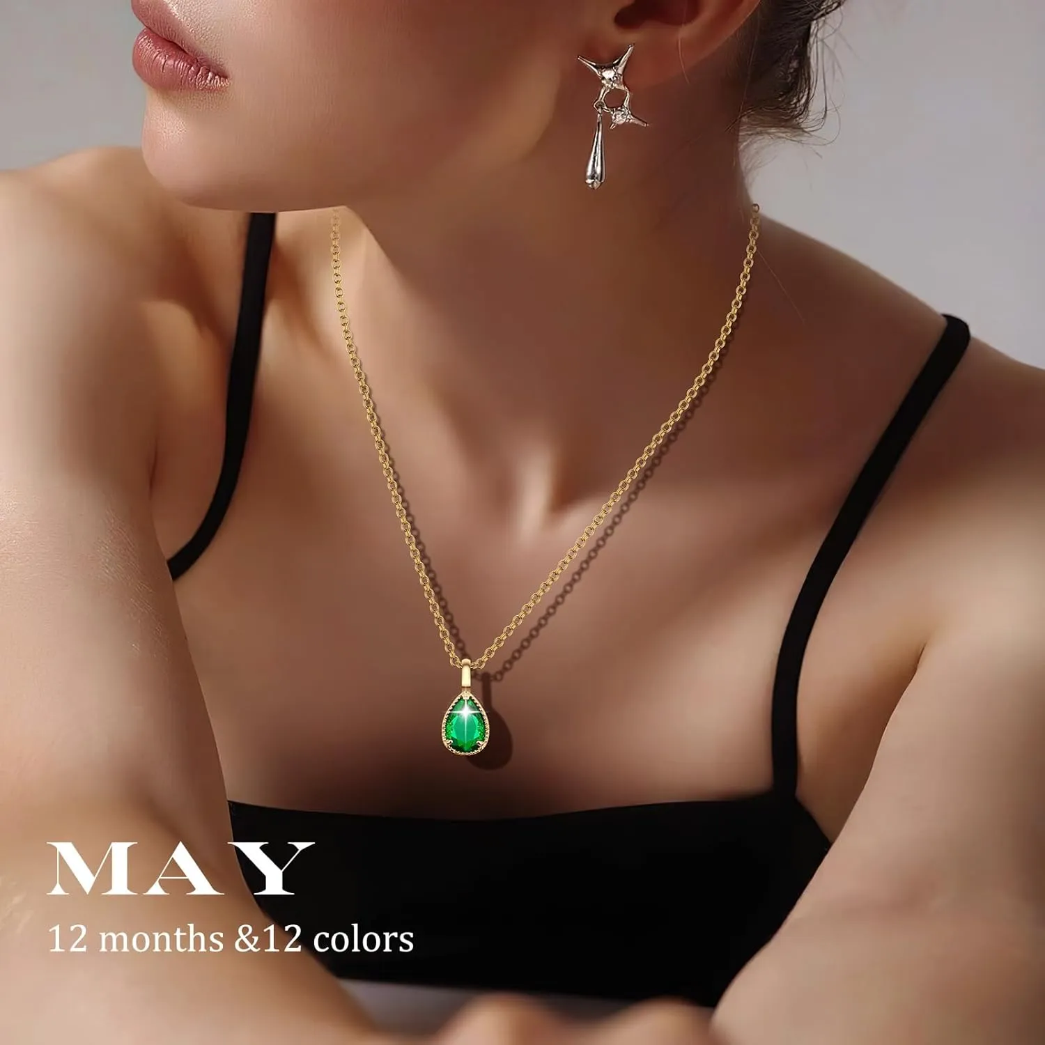 Gold Necklace for Women Necklaces for Women Emerald Necklace Birthstone Necklace 14k Gold Plated Necklace Necklaces for Women Trendy Dainty Teardrop Pendant Necklace Birthday Gifts for Women Jewelry