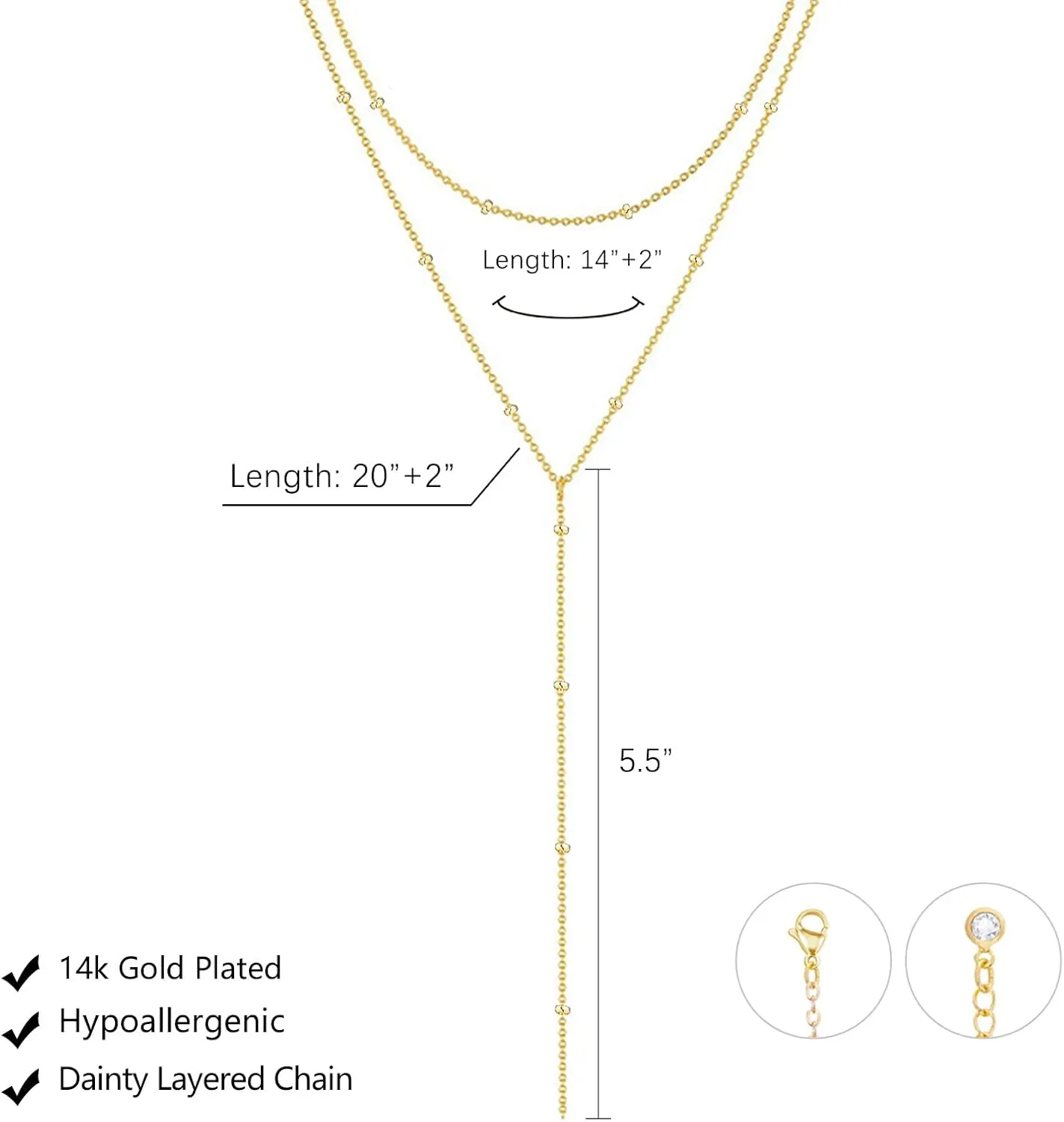 Gold Necklace for Women Trendy Lariat Y Necklace Dainty 14k Gold Plated/Silver Long Necklaces for Women Layered Beaded Drop Necklaces Simple Y-Shaped Chain Jewelry Gifts
