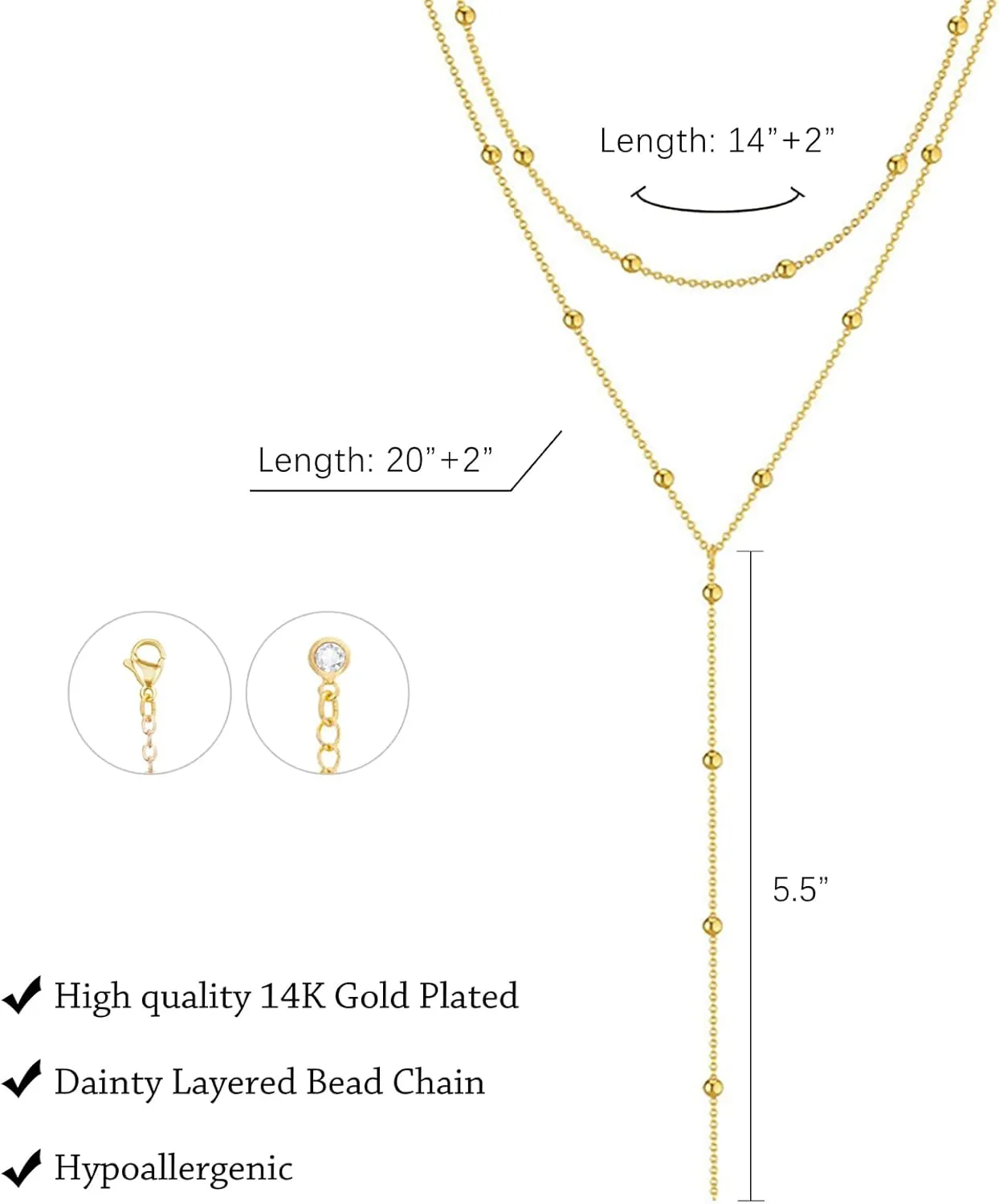 Gold Necklace for Women Trendy Lariat Y Necklace Dainty 14k Gold Plated/Silver Long Necklaces for Women Layered Beaded Drop Necklaces Simple Y-Shaped Chain Jewelry Gifts