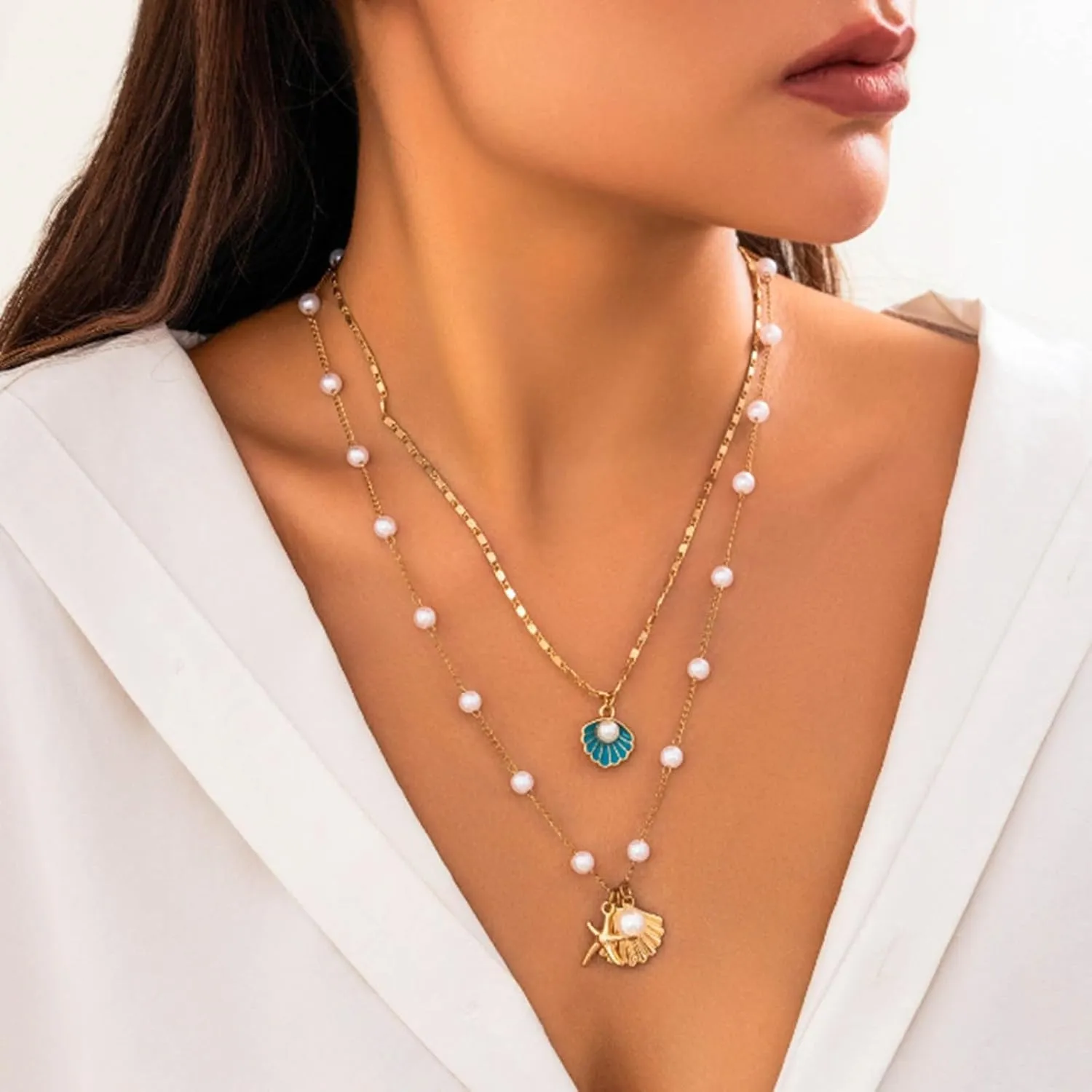 Gold Pearl Necklace for Women, Dainty 14K Gold Plated Layered Pearl Choker Chain Wedding Trendy Gold Jewelry Set for Women Gifts
