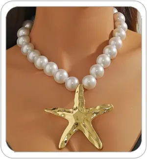 Gold Starfish Necklaces for Women Bohemian Mermaid Necklaces Summer Ocean Seashell Charm Necklace Hawaiian Surf Beach Jewelry