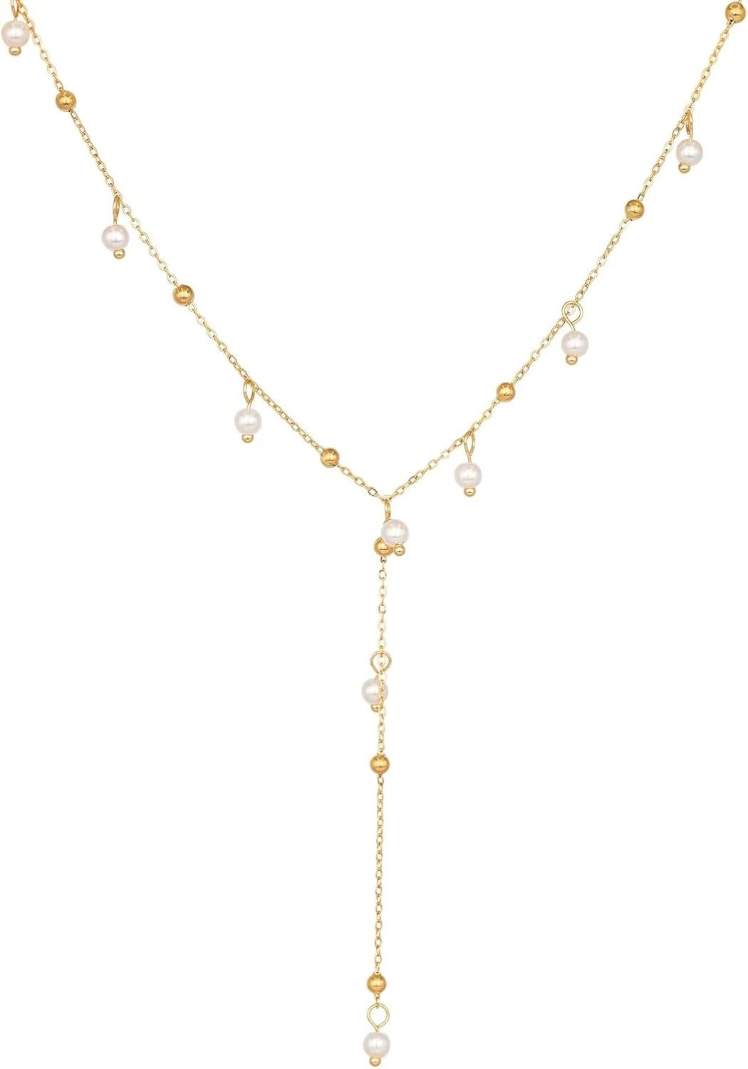 Gold Y Long Pearl Necklaces for Women 18K Plated Trendy Simple Fashion Charm Necklace Gold Jewelry Gift for Women