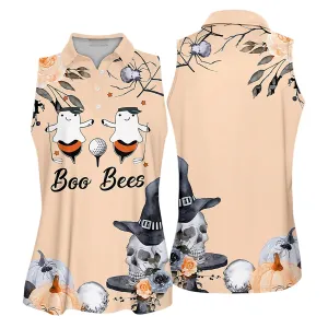 Golf Women Sleeveless Athleisure Polo Shirt, Happy Halloween Boo Orange Skull Witch Hat Pumpkins - Gift For Golfers, Female, Golf Lovers, Mother's Day