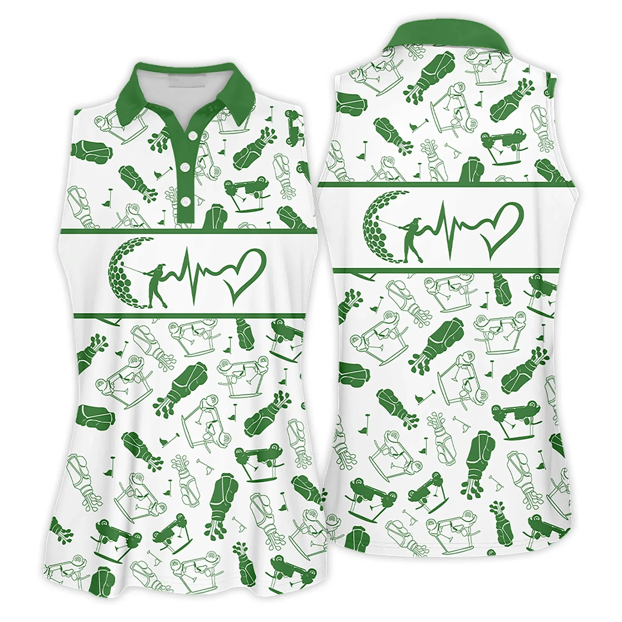Golf Women Sleeveless Athleisure Polo Shirt, Heartbeat Golf Clubs Funny Golf Symbol Multicolor - Gift For Golfers, Female, Golf Lovers, Mother's Day