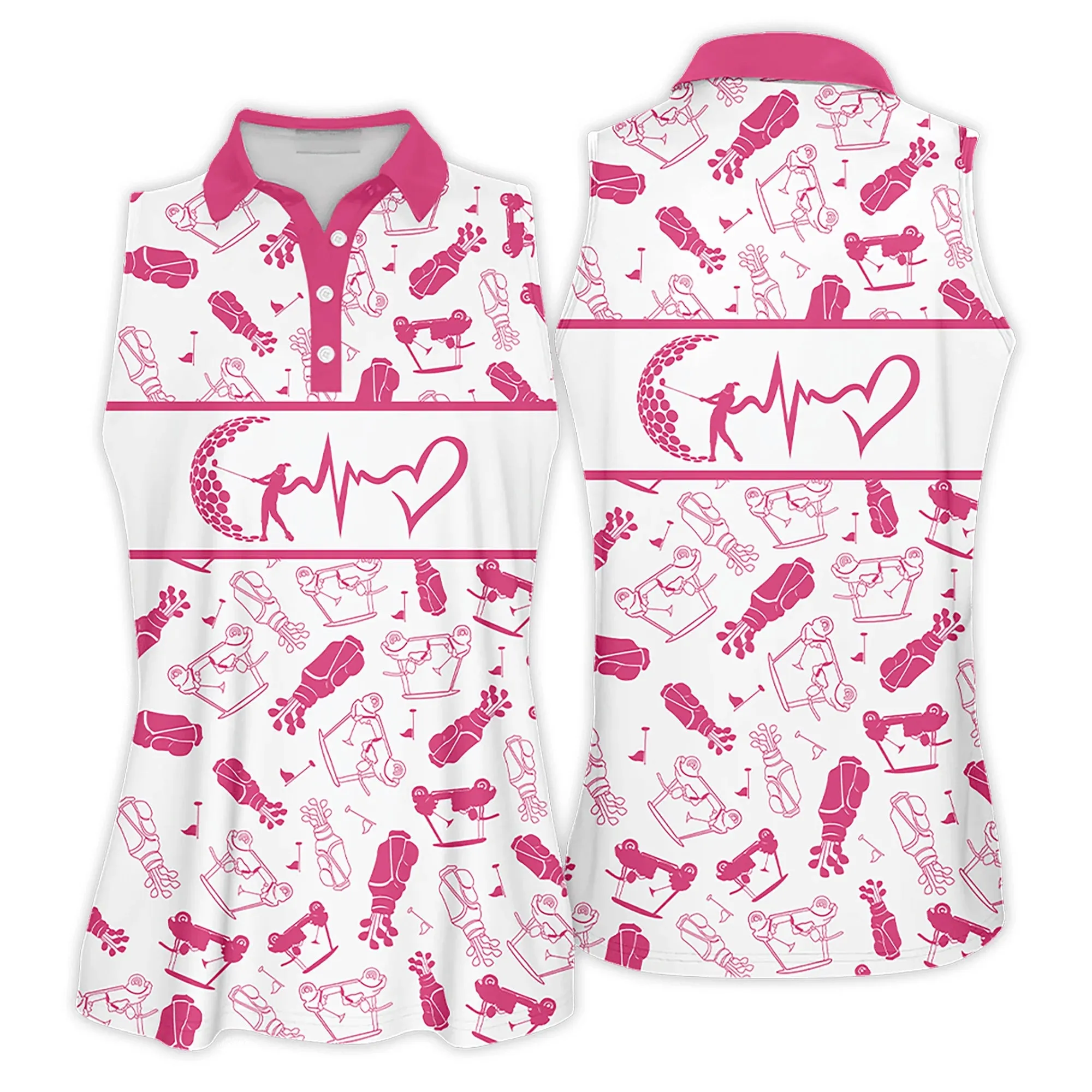 Golf Women Sleeveless Athleisure Polo Shirt, Heartbeat Golf Clubs Funny Golf Symbol Multicolor - Gift For Golfers, Female, Golf Lovers, Mother's Day