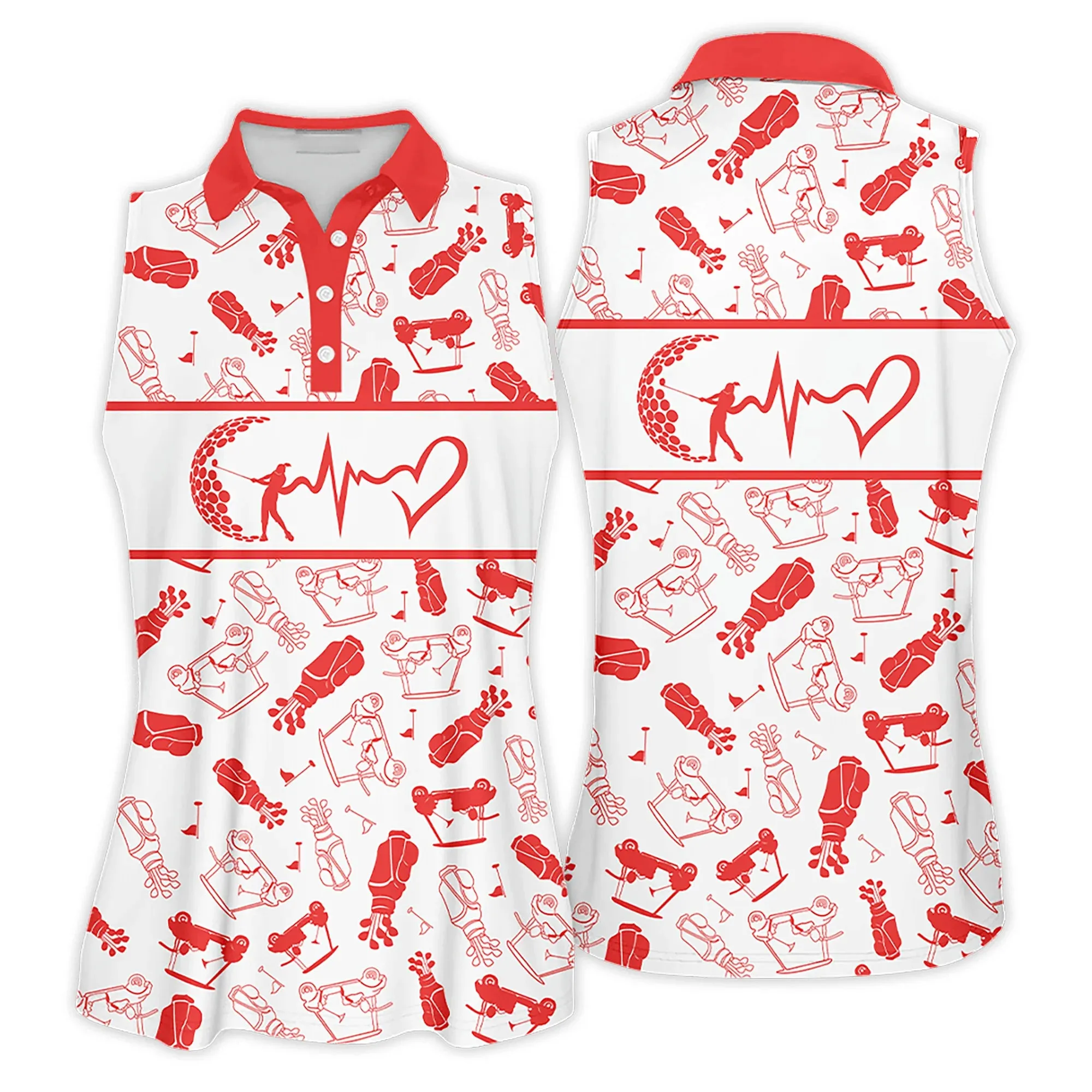Golf Women Sleeveless Athleisure Polo Shirt, Heartbeat Golf Clubs Funny Golf Symbol Multicolor - Gift For Golfers, Female, Golf Lovers, Mother's Day