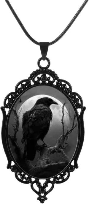Gothic Necklace for Men Women,Raven Cross Glass Necklaces Bat Pendant Necklace Vintage Gothic Rope Chain Crow Bat Choker Victorian Cemetery Guest Necklaces Halloween Christmas Birthday Jewelry