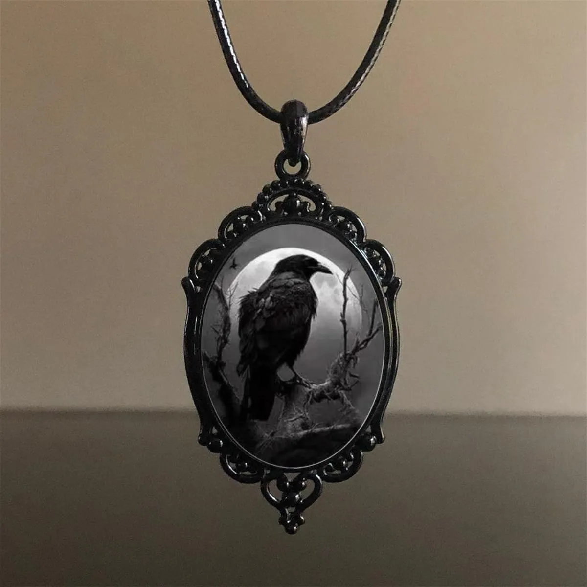 Gothic Necklace for Men Women,Raven Cross Glass Necklaces Bat Pendant Necklace Vintage Gothic Rope Chain Crow Bat Choker Victorian Cemetery Guest Necklaces Halloween Christmas Birthday Jewelry