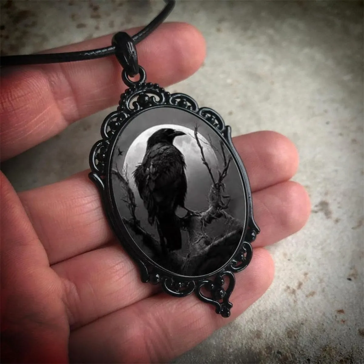 Gothic Necklace for Men Women,Raven Cross Glass Necklaces Bat Pendant Necklace Vintage Gothic Rope Chain Crow Bat Choker Victorian Cemetery Guest Necklaces Halloween Christmas Birthday Jewelry