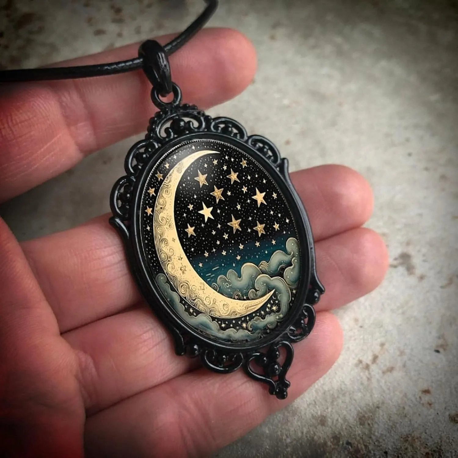 Gothic Rose Glass Necklace for Women Bat Pendant Necklace Rope Chain Black Cat Necklaces Sun and Moon Choker Dark Punk Style Cameo Necklaces Set Halloween Witch Jewelry