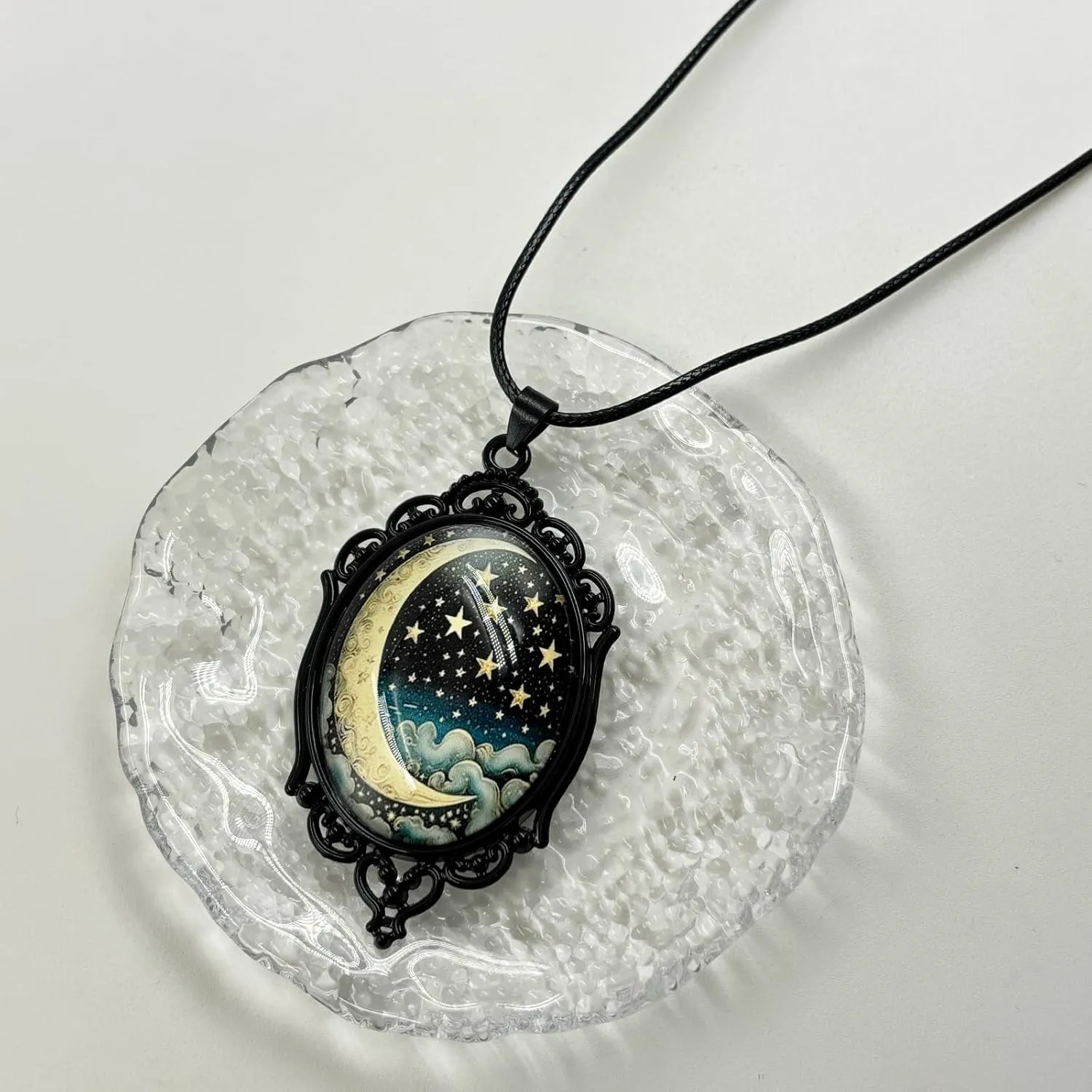 Gothic Rose Glass Necklace for Women Bat Pendant Necklace Rope Chain Black Cat Necklaces Sun and Moon Choker Dark Punk Style Cameo Necklaces Set Halloween Witch Jewelry