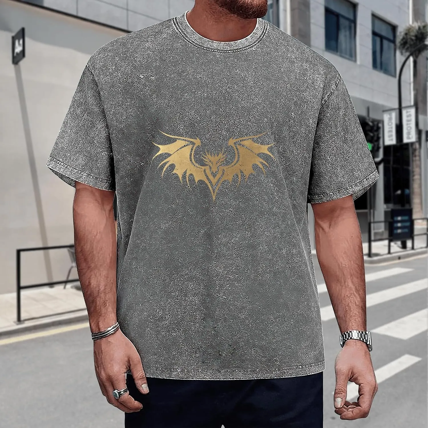 Graphic T Shirts for Men Crew Neck Washed Cotton Oversized Short Sleeve Loose Hip Hop Streetwear Basic Summer Tees