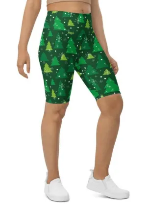 Green Forest Christmas Biker Shorts