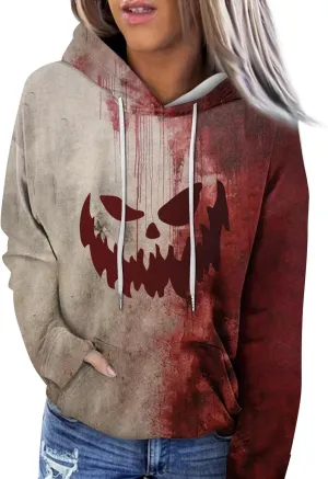 Halloween Costumes for Women 2024 Trendy Cute Pumpkin Graphic Hoodies with Pockets Pullover Sweatshirts Casual