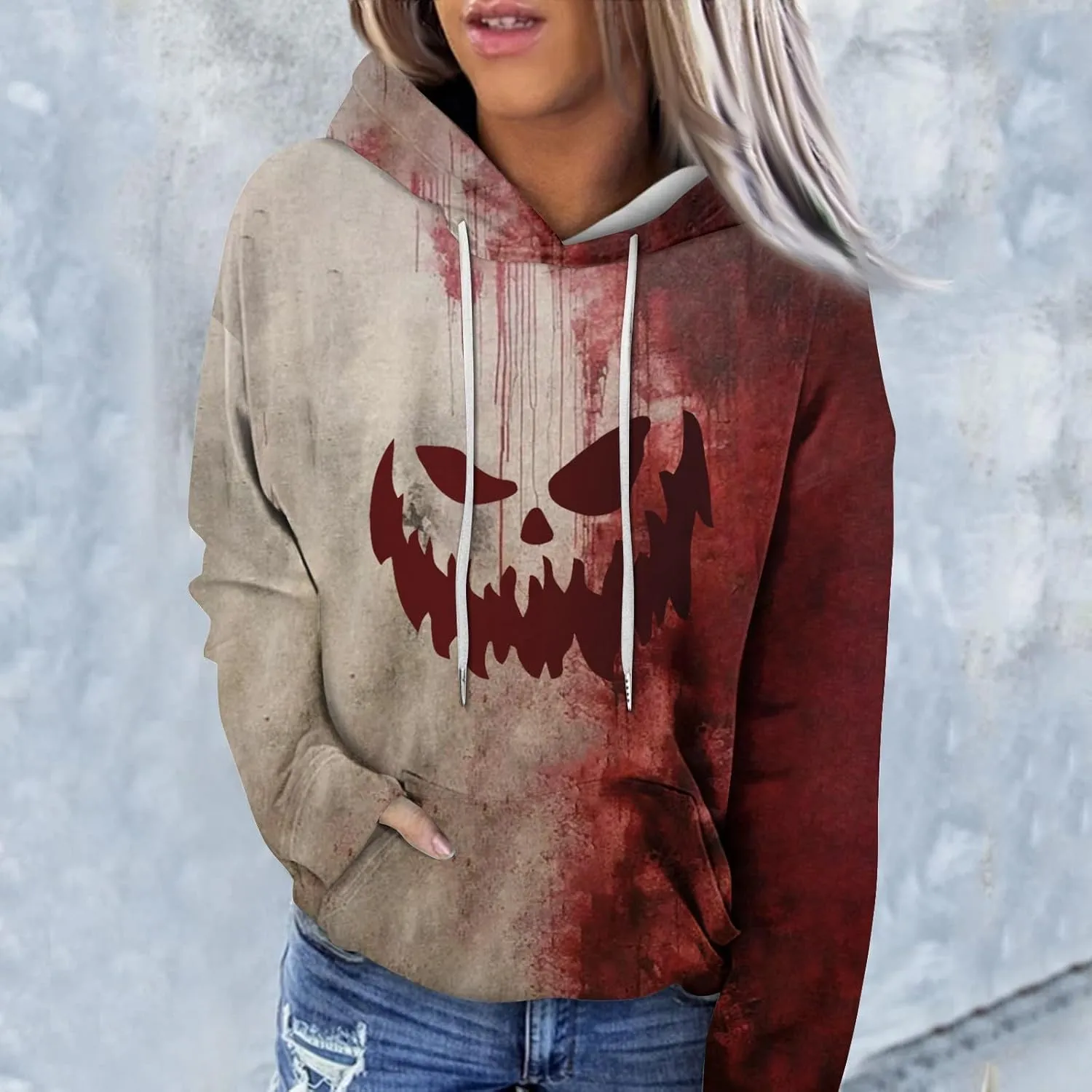 Halloween Costumes for Women 2024 Trendy Cute Pumpkin Graphic Hoodies with Pockets Pullover Sweatshirts Casual