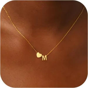 Heart Initial Necklaces for Women Girls, 18K Gold Plated A-Z Initial Necklace Tiny Heart Necklace Dainty Gold Initial Necklaces for Women Trendy Jewelry Gifts for Teen Girls
