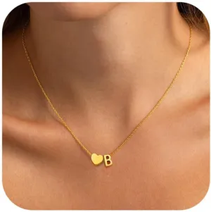Heart Initial Necklaces for Women Girls, 18K Gold Plated A-Z Initial Necklace Tiny Heart Necklace Dainty Gold Initial Necklaces for Women Trendy Jewelry Gifts for Teen Girls