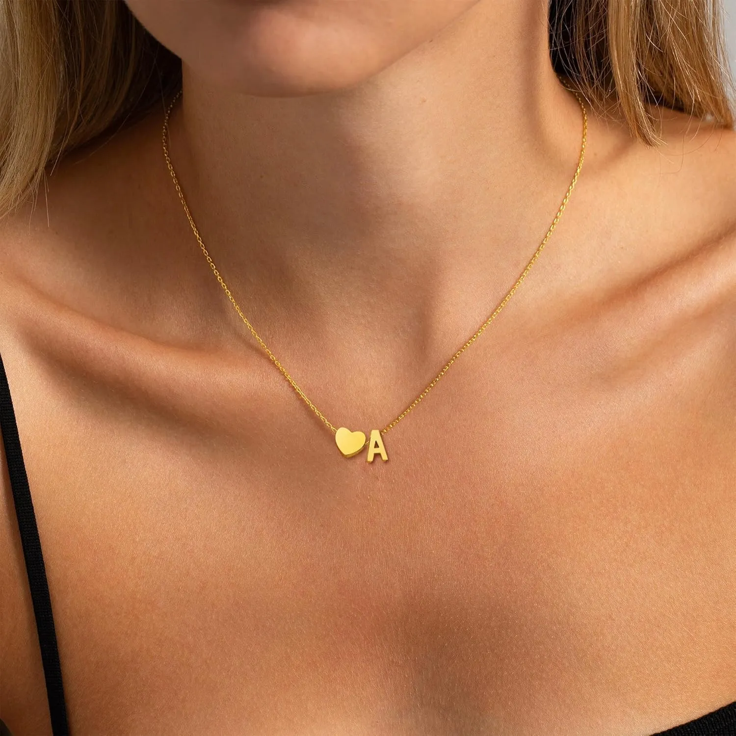 Heart Initial Necklaces for Women Girls, 18K Gold Plated A-Z Initial Necklace Tiny Heart Necklace Dainty Gold Initial Necklaces for Women Trendy Jewelry Gifts for Teen Girls
