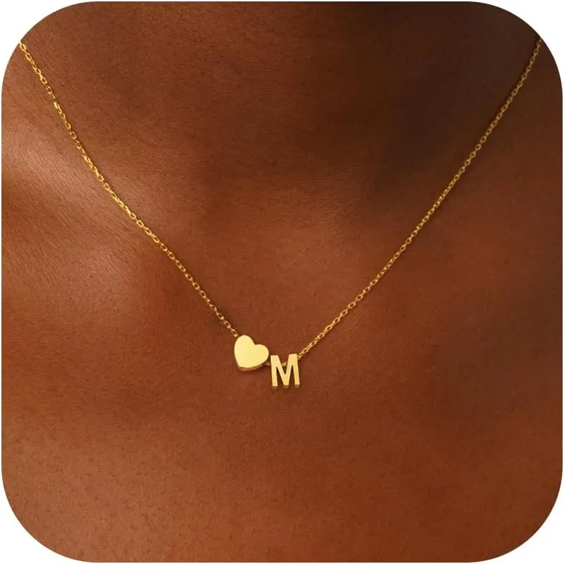 Heart Initial Necklaces for Women Girls, 18K Gold Plated A-Z Initial Necklace Tiny Heart Necklace Dainty Gold Initial Necklaces for Women Trendy Jewelry Gifts for Teen Girls