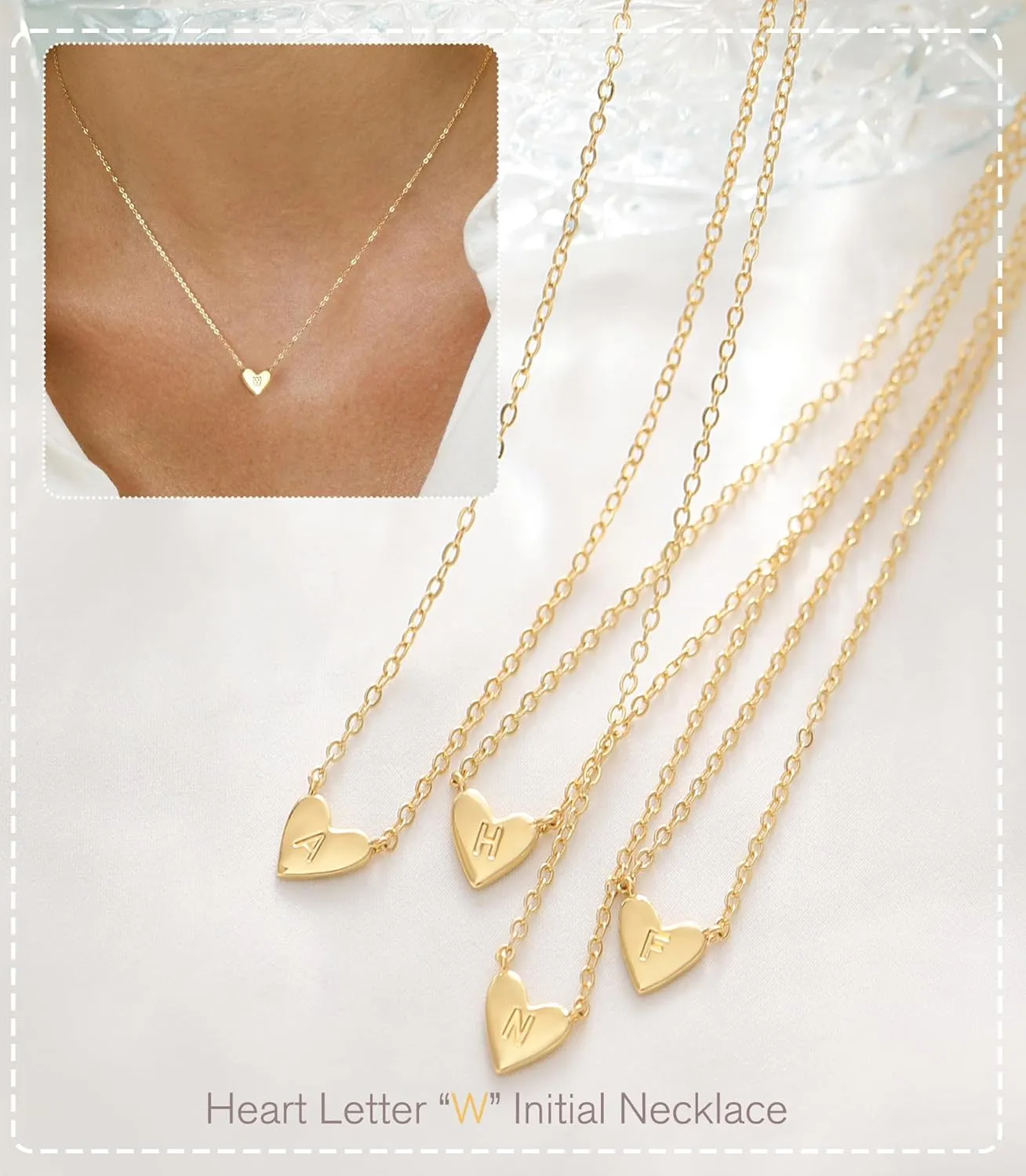Heart Initial Necklaces for Women Trendy Heart Capital Alphabet A-Z Pendant Dainty Gold Necklace With Initials Non Tarnish Cute Custom Name Personalized Letter Necklaces Jewelry Gifts