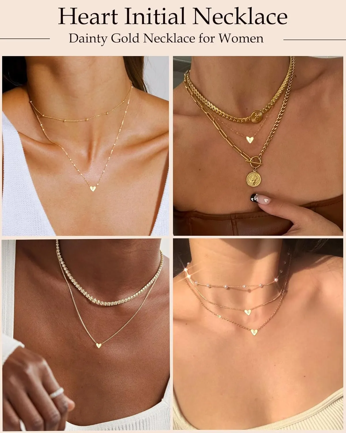 Heart Initial Necklaces for Women Trendy Heart Capital Alphabet A-Z Pendant Dainty Gold Necklace With Initials Non Tarnish Cute Custom Name Personalized Letter Necklaces Jewelry Gifts