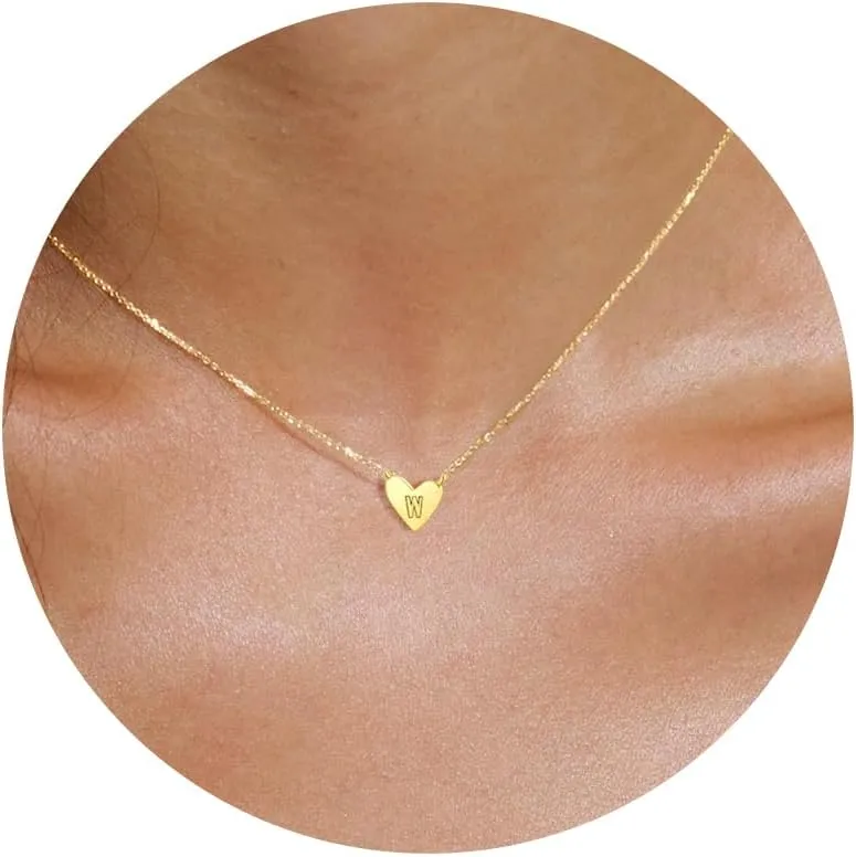 Heart Initial Necklaces for Women Trendy Heart Capital Alphabet A-Z Pendant Dainty Gold Necklace With Initials Non Tarnish Cute Custom Name Personalized Letter Necklaces Jewelry Gifts