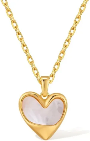 Heart Shaped Pearl Necklace, Mother of Pearl Necklaces for Women, Dainty 18k Gold Plated Love Pendant Necklaces, Shell Seashell Pearls Preppy Accessories, Minimalist Jewelry Gifts for Mom