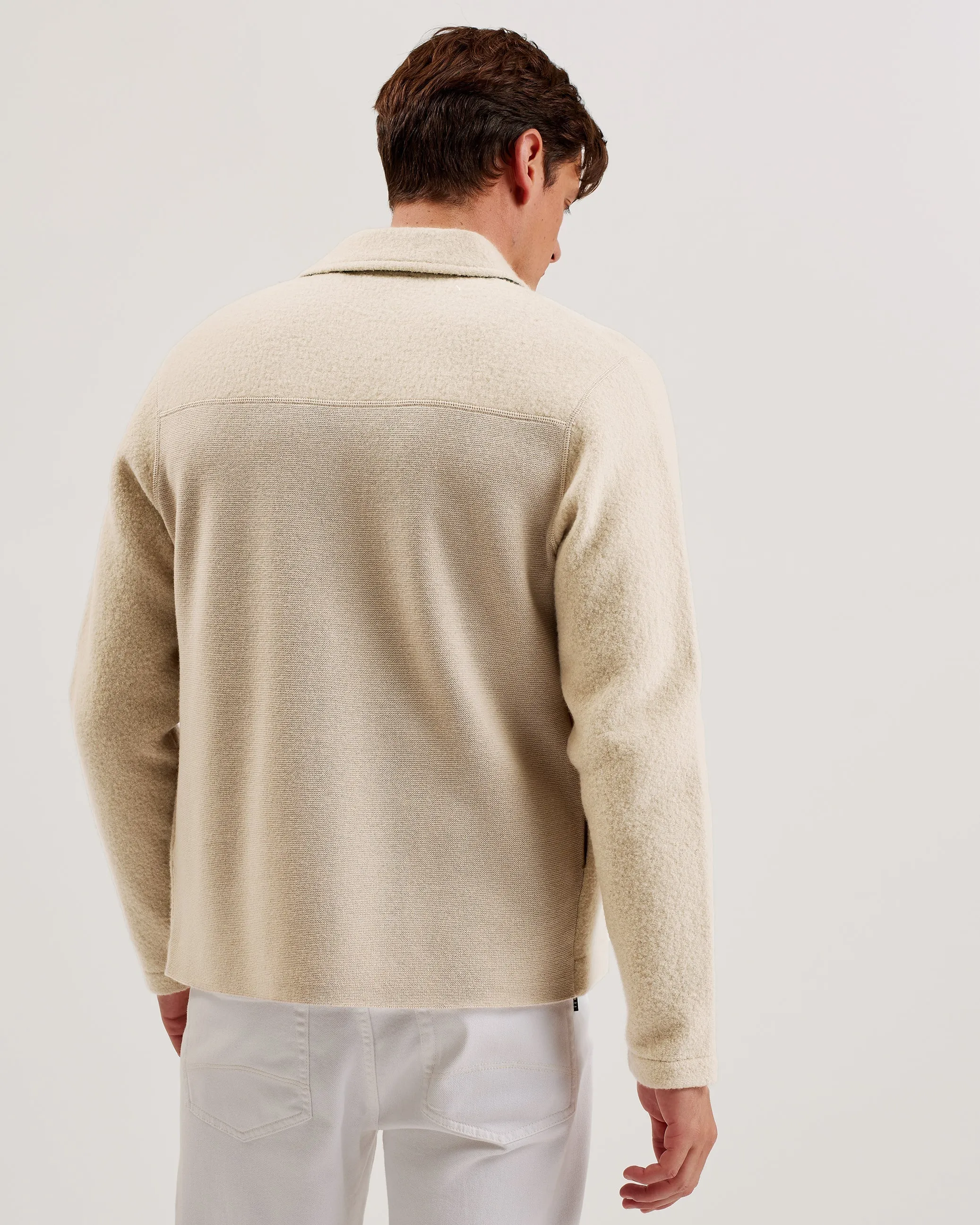 Herling Ls Boucle Wool Zip Through Taupe