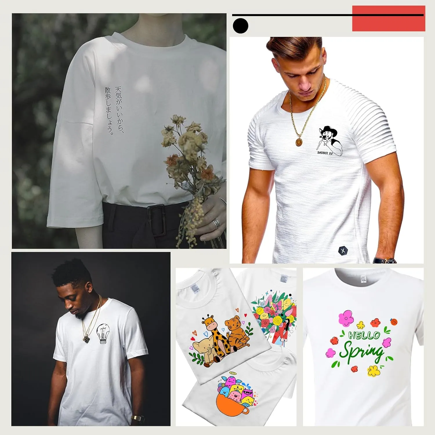 HTVRONT Polyester Sublimation T-Shirts 5 Pack- White Blank Crew Neck Short Sleeve T-Shirt Suitable for Sublimation