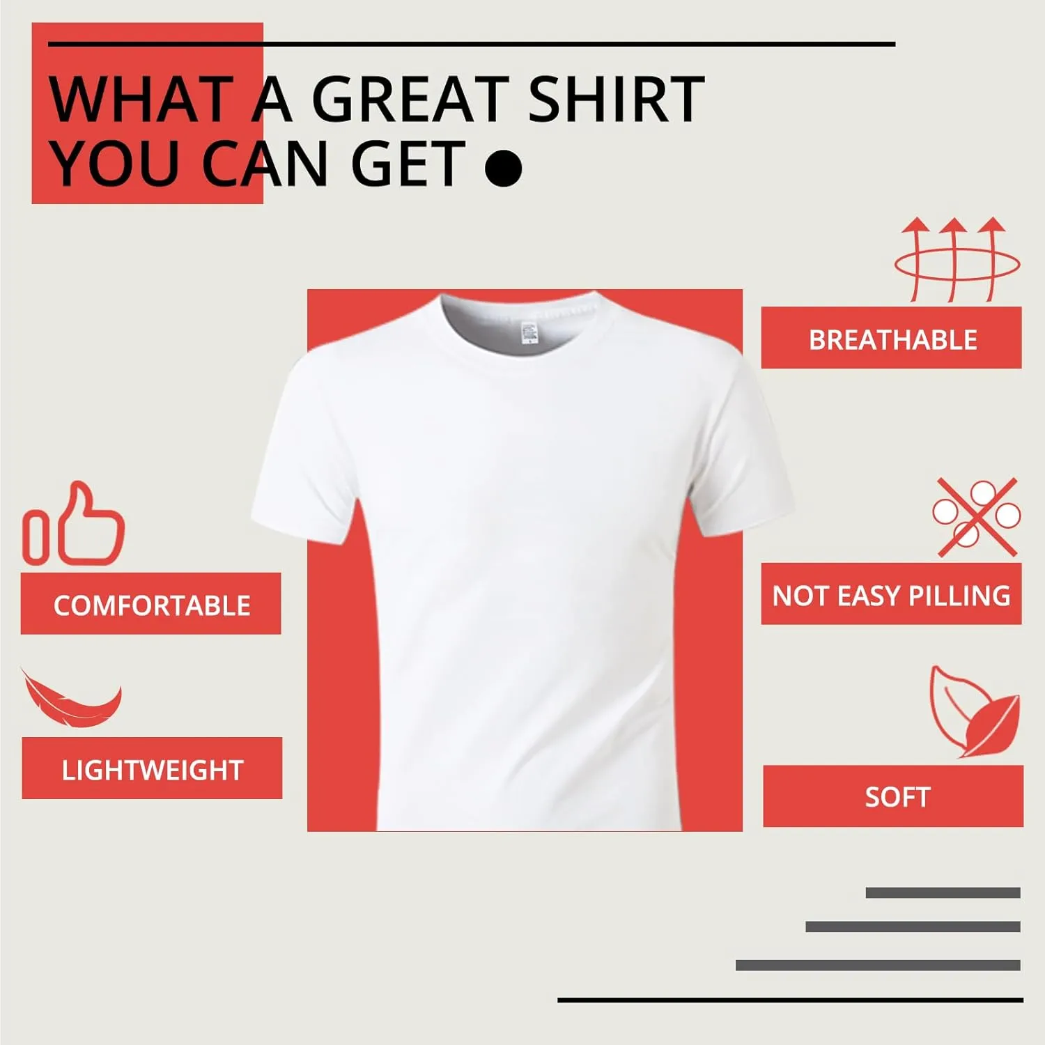 HTVRONT Polyester Sublimation T-Shirts 5 Pack- White Blank Crew Neck Short Sleeve T-Shirt Suitable for Sublimation