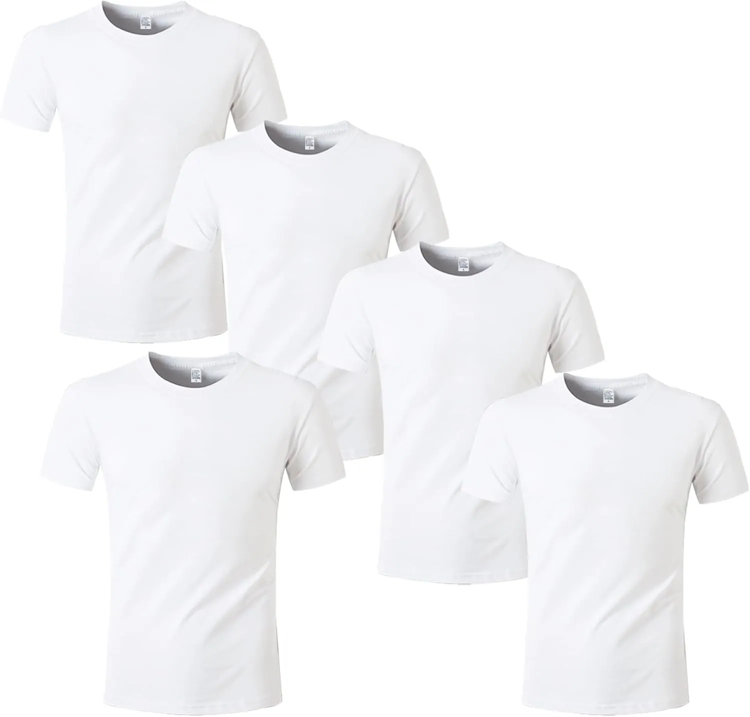 HTVRONT Polyester Sublimation T-Shirts 5 Pack- White Blank Crew Neck Short Sleeve T-Shirt Suitable for Sublimation