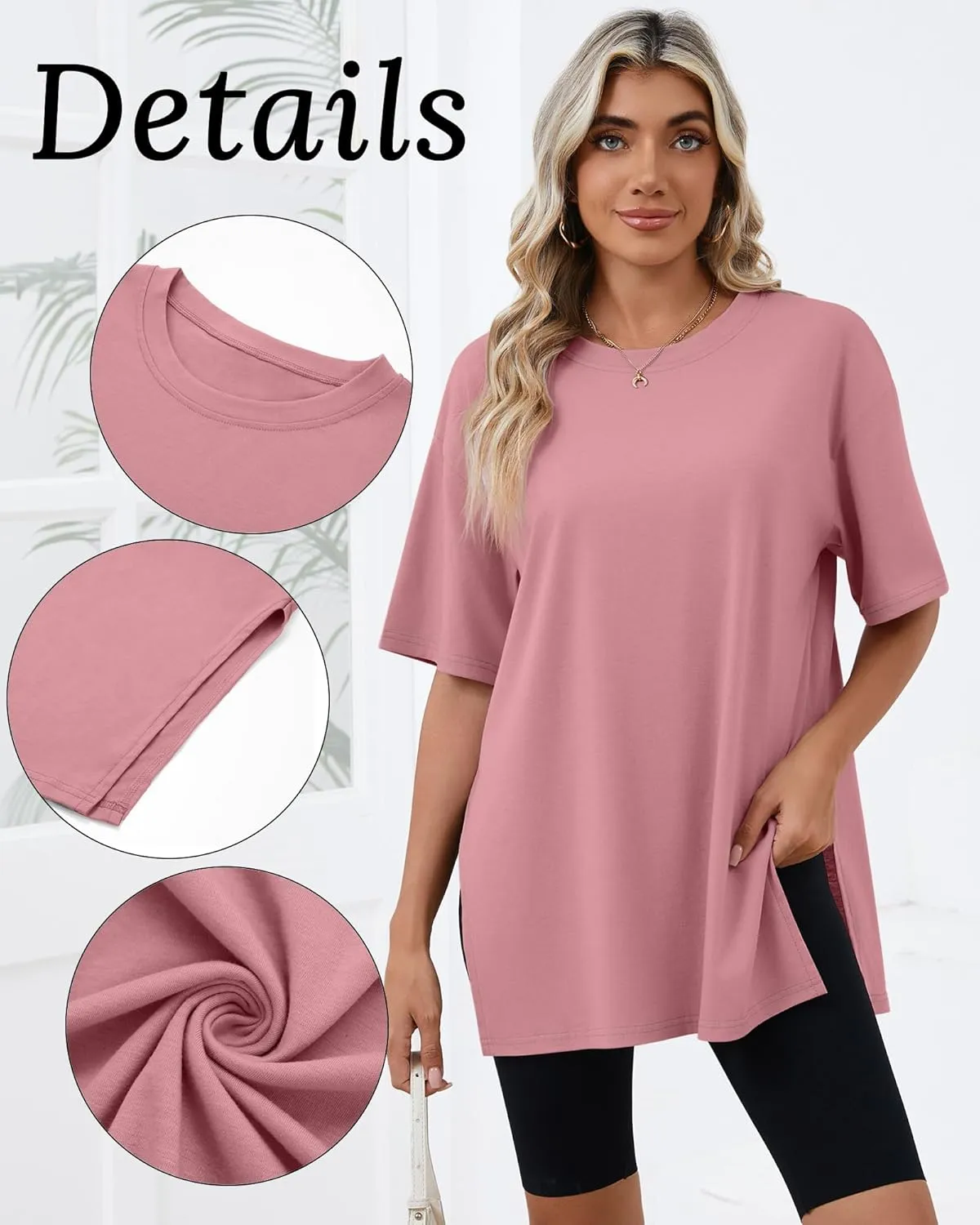 Huukeay 3 Pack Women's Oversized Gym T Shirts Cotton Short Sleeve Side Split Crewneck Tops Casual Workout Baggy Basic Tee