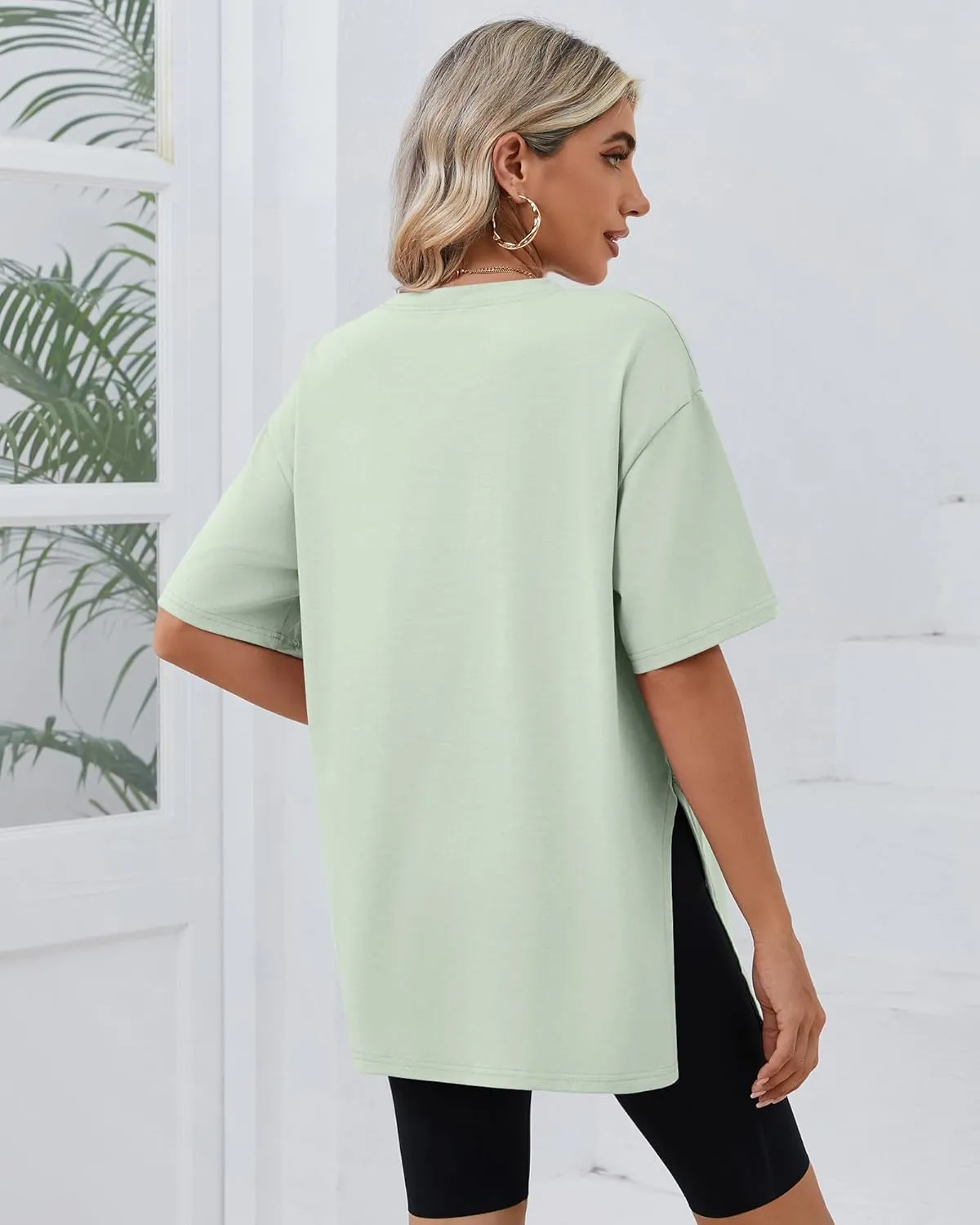 Huukeay 3 Pack Women's Oversized Gym T Shirts Cotton Short Sleeve Side Split Crewneck Tops Casual Workout Baggy Basic Tee